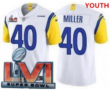 Youth Los Angeles Rams #40 Von Miller Limited White Alternate 2022 Super Bowl LVI Bound Vapor Jersey