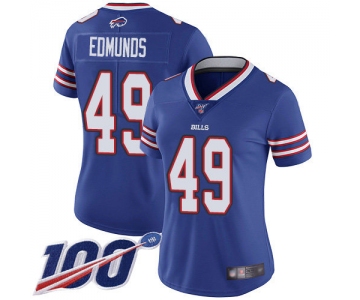 Nike Bills #49 Tremaine Edmunds Royal Blue Team Color Women's Stitched NFL 100th Season Vapor Limited Jersey