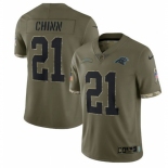 Men's Womens Youth Kids Carolina Panthers #21 Jeremy Chinn Olive 2022 Salute To Service Limited Stitched Jersey