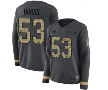 Panthers #53 Brian Burns Anthracite Salute to Service Women's Stitched Football Limited Therma Long Sleeve Jersey