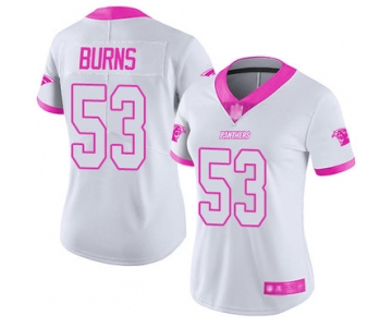 Panthers #53 Brian Burns White Pink Women's Stitched Football Limited Rush Fashion Jersey