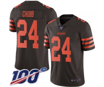 Nike Browns #24 Nick Chubb Brown Men's Stitched NFL Limited Rush 100th Season Jersey