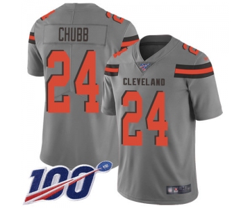 Nike Browns #24 Nick Chubb Gray Men's Stitched NFL Limited Inverted Legend 100th Season Jersey