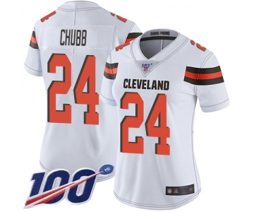 Nike Browns #24 Nick Chubb White Women's Stitched NFL 100th Season Vapor Limited Jersey