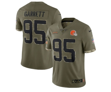 Men's Cleveland Browns #95 Myles Garrett 2022 Olive Salute To Service Limited Stitched Jersey