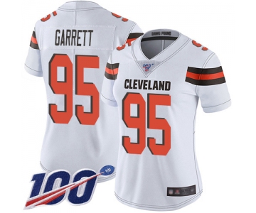Nike Browns #95 Myles Garrett White Women's Stitched NFL 100th Season Vapor Limited Jersey