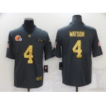 Men's Cleveland Browns #4 Deshaun Watson Grey Gold Salute To Service Limited Stitched Jersey
