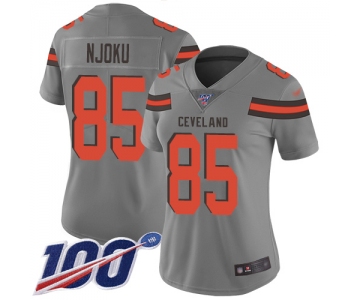 Nike Browns #85 David Njoku Gray Women's Stitched NFL Limited Inverted Legend 100th Season Jersey
