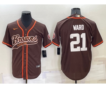 Men's Cleveland Browns #21 Denzel Ward Brown Stitched Cool Base Nike Baseball Jersey