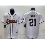 Men's Cleveland Browns #21 Denzel Ward White Stitched Cool Base Nike Baseball Jersey