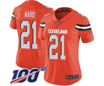 Nike Browns #21 Denzel Ward Orange Alternate Women's Stitched NFL 100th Season Vapor Limited Jersey