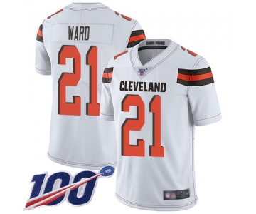 Nike Browns #21 Denzel Ward White Men's Stitched NFL 100th Season Vapor Limited Jersey