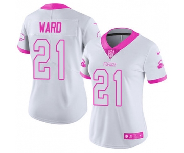 Nike Cleveland Browns #21 Denzel Ward White Pink Women's Stitched NFL Limited Rush Fashion Jersey