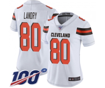 Nike Browns #80 Jarvis Landry White Women's Stitched NFL 100th Season Vapor Limited Jersey