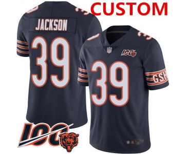 Men's Chicago Bears Custom Navy Blue Team Color Men's Stitched Football 100th Season Vapor Limited Jersey