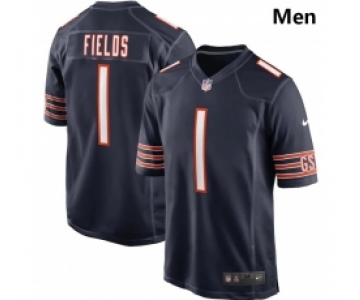 Men Nike Chicago Bears #1 Justin Fields Navy 2021 NFL Draft First Round Pick Game Jersey