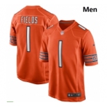 Men Nike Chicago Bears #1 Justin Fields Orange 2021 NFL Draft First Round Pick Alternate Game Jersey
