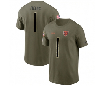 Men's Chicago Bears #1 Justin Fields 2022 Olive Salute to Service T-Shirt