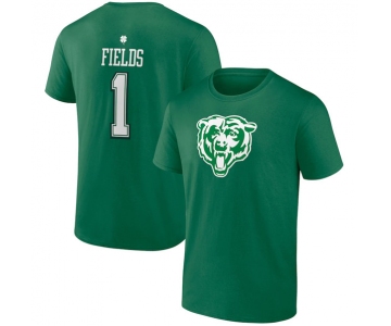 Men's Chicago Bears #1 Justin Fields Green St. Patrick's Day Icon Player T-Shirt