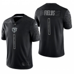 Men's Womens Youth Kids Chicago Bears #1 Justin Fields Black RFLCTV Limited Nike Jersey