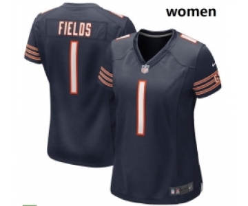 Women Nike Chicago Bears #1 Justin Fields Navy 2021 NFL Draft First Round Pick Game Jersey