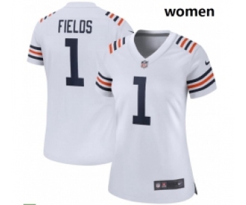 Women Nike Chicago Bears #1 Justin Fields White 2021 NFL Draft First Round Pick Alternate Classic Game Jersey