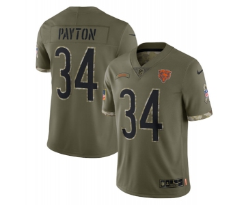 Men's Chicago Bears #34 Walter Payton 2022 Olive Salute To Service Limited Stitched Jersey