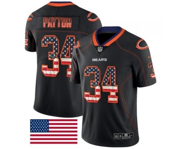 Nike Bears #34 Walter Payton Black Men's Stitched NFL Limited Rush USA Flag Jersey