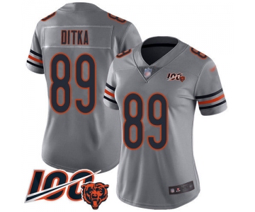 Nike Bears #89 Mike Ditka Silver Women's Stitched NFL Limited Inverted Legend 100th Season Jersey