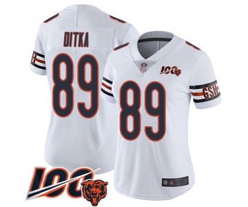 Nike Bears #89 Mike Ditka White Women's Stitched NFL 100th Season Vapor Limited Jersey