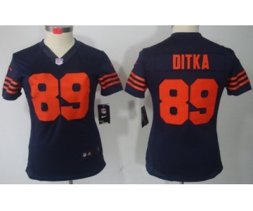 Nike Chicago Bears #89 Mike Ditka Blue With Orange Limited Womens Jersey