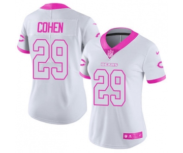 Women's Nike Chicago Bears #29 Tarik Cohen Rush Fashion White Pink Limited Jersey