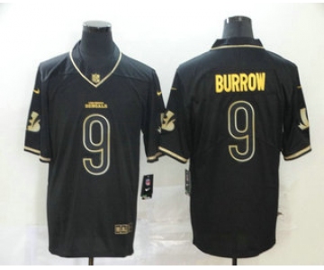 Men's Cincinnati Bengals #9 Joe Burrow Black 100th Season Golden Edition Jersey