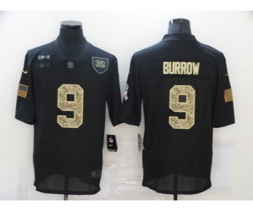 Men's Cincinnati Bengals #9 Joe Burrow Black Camo 2020 Salute To Service Stitched NFL Nike Limited Jersey