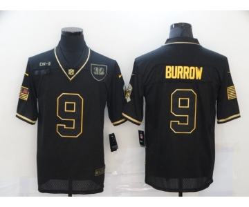 Men's Cincinnati Bengals #9 Joe Burrow Black Gold 2020 Salute To Service Stitched NFL Nike Limited Jersey