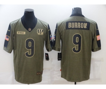 Men's Cincinnati Bengals #9 Joe Burrow Nike Olive 2021 Salute To Service Limited Player Jersey