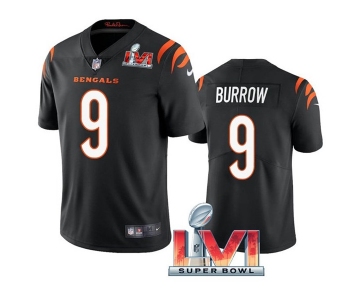 Men's Womens Youth Kids Cincinnati Bengals #9 Joe Burrow Black 2022 Super Bowl LVI Vapor Limited Stitched Jersey