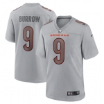 Men's Womens Youth Kids Cincinnati Bengals #9 Joe Burrow Gray Atmosphere Fashion Stitched Game Jersey