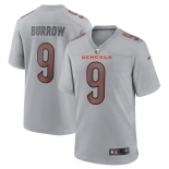Men's Womens Youth Kids Cincinnati Bengals #9 Joe Burrow Gray Atmosphere Fashion Stitched Game Jersey
