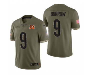 Men's Womens Youth Kids Cincinnati Bengals #9 Joe Burrow Olive 2023 Salute To Service Limited Nike Jersey