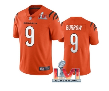 Men's Womens Youth Kids Cincinnati Bengals #9 Joe Burrow Orange 2022 Super Bowl LVI Vapor Limited Stitched Jersey