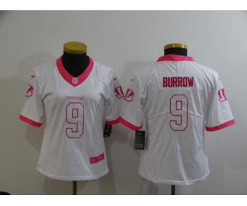 Women's Cincinnati Bengals #9 Joe Burrow White Pink 2016 Color Rush Fashion NFL Nike Limited Jersey