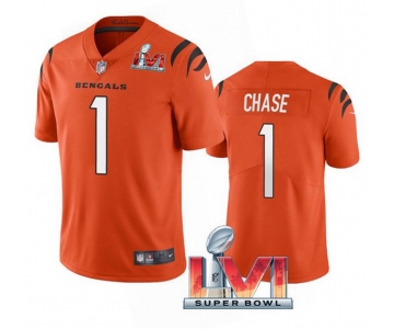 Men's Cincinnati Bengals #1 Ja'Marr Chase 2022 Orange Super Bowl LVI Vapor Limited Stitched Jersey