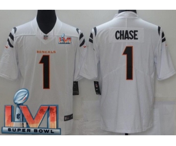 Men's Cincinnati Bengals #1 Ja'Marr Chase Limited White 2022 Super Bowl LVI Bound Vapor Jersey