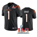 Men's Womens Youth Kids Cincinnati Bengals #1 Ja'Marr Chase Black 2022 Super Bowl LVI Vapor Limited Stitched Jersey