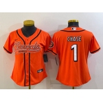Women's Cincinnati Bengals #1 JaMarr Chase Orange With Patch Cool Base Stitched Baseball Jersey