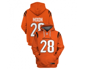 Men's Cincinnati Bengals #28 Joe Mixon Orange 2021 Pullover Hoodie