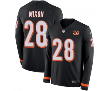 Nike Bengals #28 Joe Mixon Black Team Color Men's Stitched NFL Limited Therma Long Sleeve Jersey