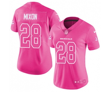 Nike Bengals #28 Joe Mixon Pink Women's Stitched NFL Limited Rush Fashion Jersey