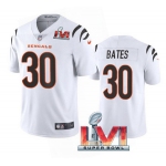 Men's Cincinnati Bengals #30 Jessie Bates 2022 White Super Bowl LVI Vapor Limited Stitched Jersey
